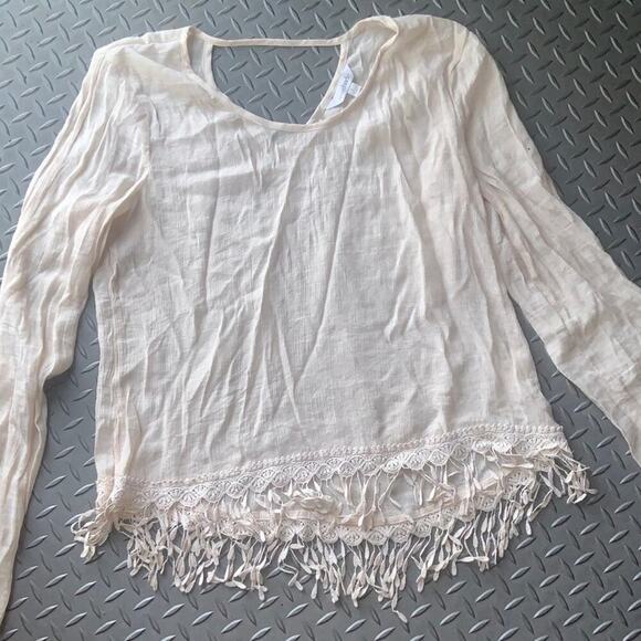 Charming Charlie top boho fringe long sleeve blouse L holiday fall winter casual - Picture 2 of 3
